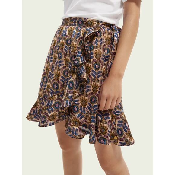 New W/Tag Scotch & Soda Womens Printed Floral Wrap Mini Skirt XS RT $118 - Picture 1 of 11